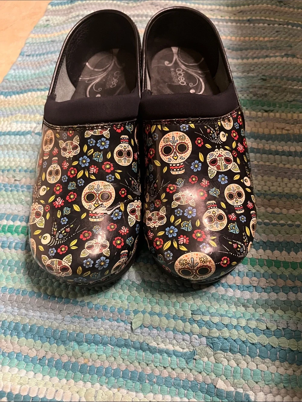 Abeo Black Sugar Skull Floral Kids Clogs